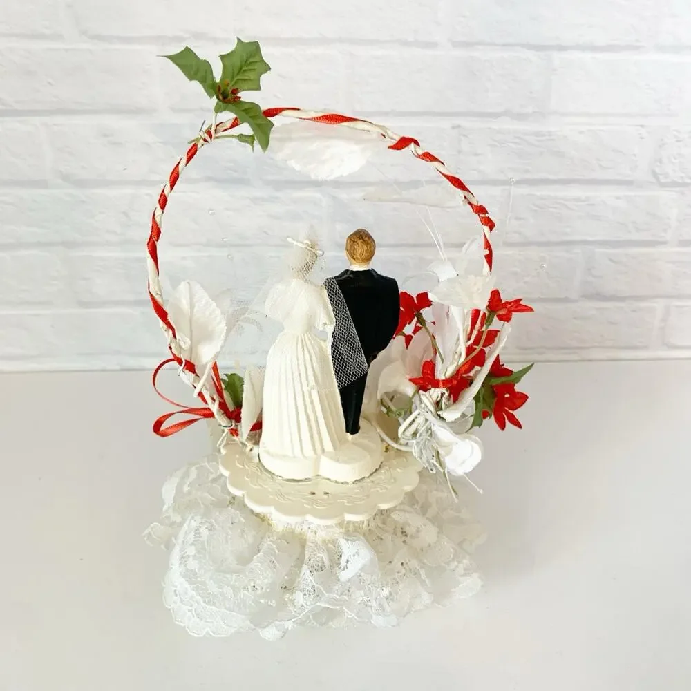 Vintage Wedding Cake Topper with Bride and Groom 1950s 1960s
